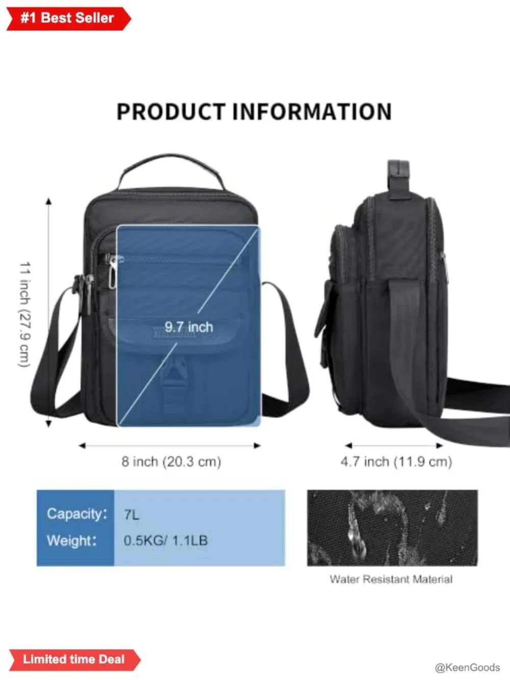 WITZMAN Nylon Crossbody Messenger Bag Small Travel Multi-Pocket